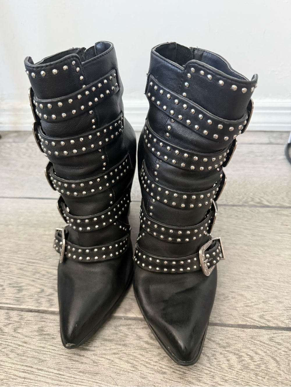 Steve Madden Black Studded Buckle Heeled Boots